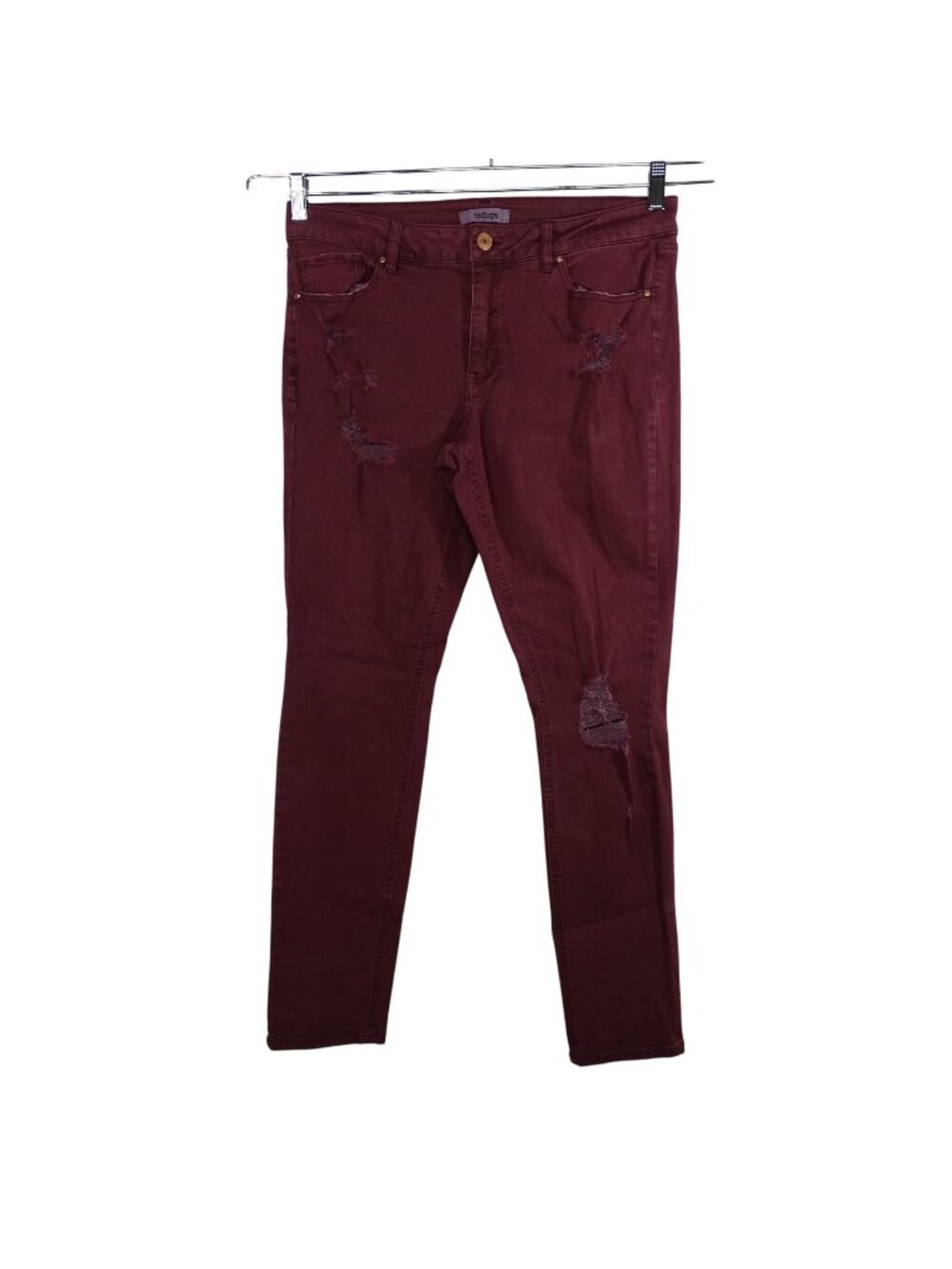 Refuge Distressed Ripped Burgundy Red Skinny Jeans Women Size 10 Zipper Fly